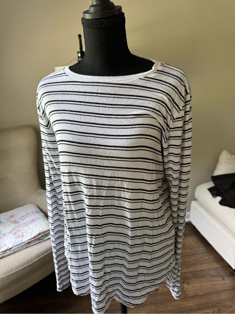 Hollister White Tee with Black Stripes